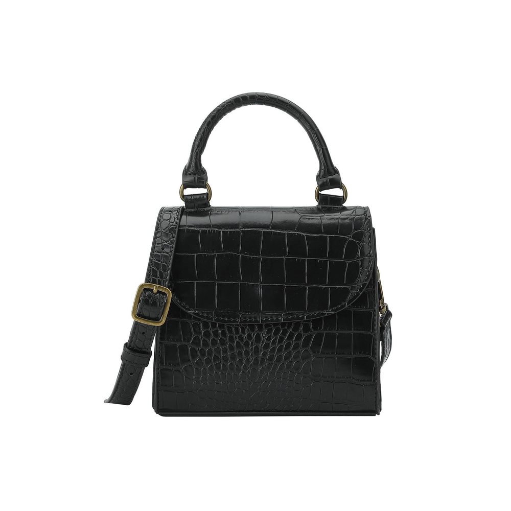 Black Mini Top Handle Bag Faux Leather Small Crossbody Purse Girls :]